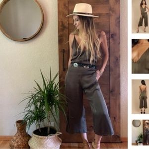 Stillwater med olive green satin romper with pockets